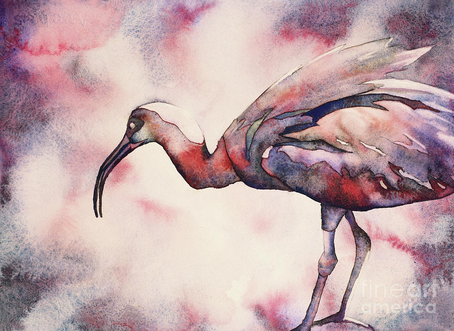 Nature Painting - Watercolor painting of crane at bird park.  Bird art.  Crane pai by Ryan Fox