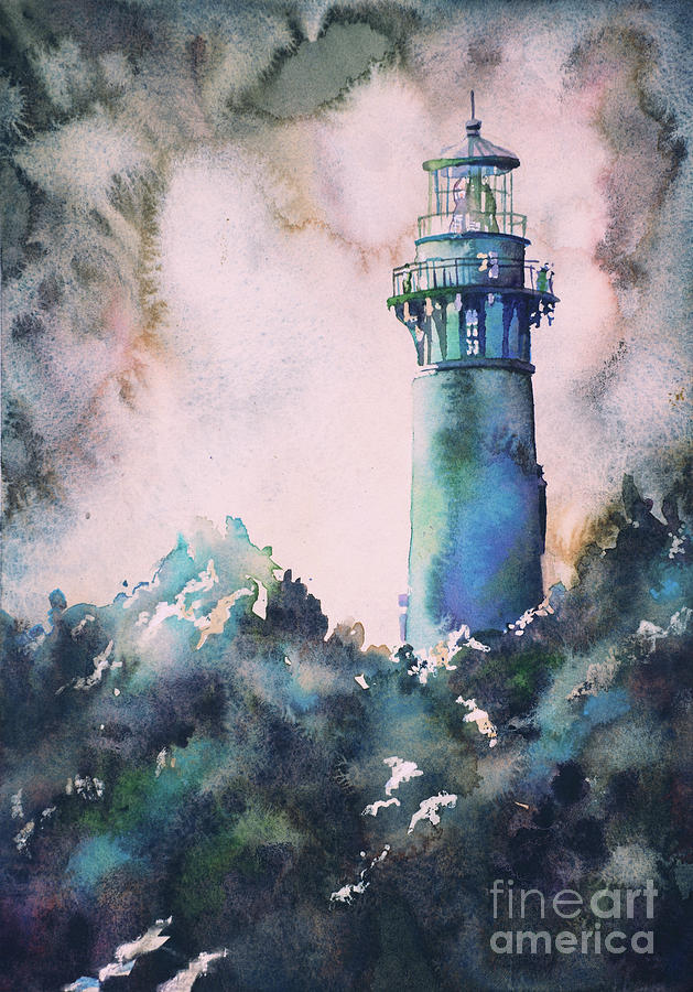 Watercolor painting of Currituck Lighthouse in the Outer Banks,  Painting by Ryan Fox