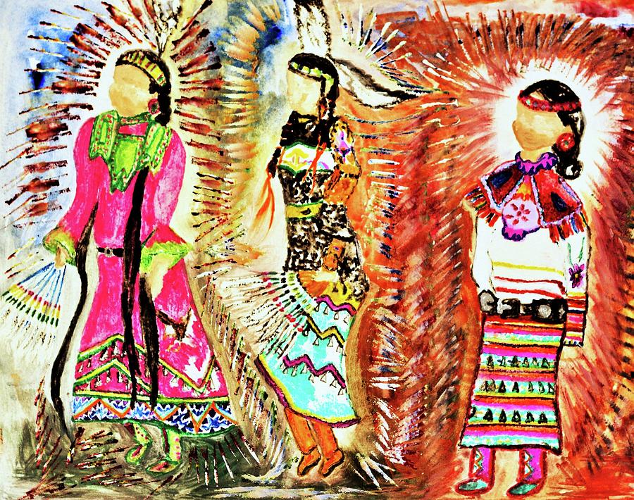 Feather Painting - Watercolor Painting of Jingle Dancers by Ayasha Loya  by Ayasha Loya