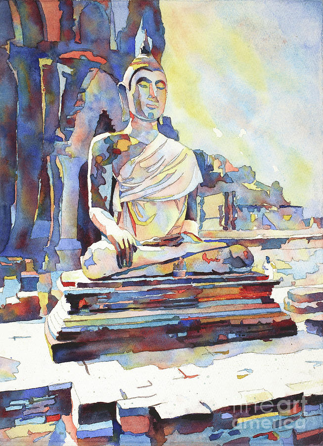 Watercolor painting of Seated Buddha at Sukothai archaeological  Painting by Ryan Fox