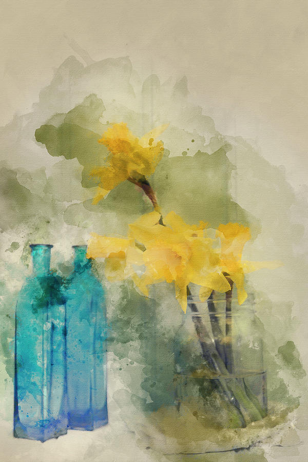 Watercolor Painting Of Still Life Image Of Spring Flowers With