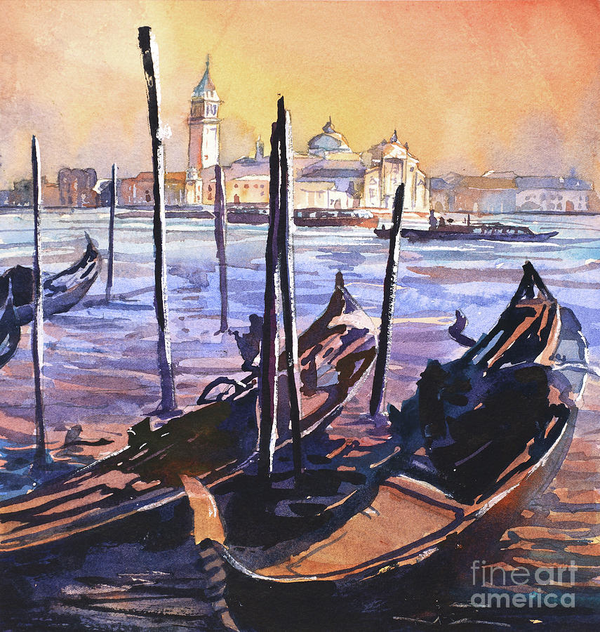 Watercolor painting of Venice at sunset, Italy watercolor painti Painting by Ryan Fox