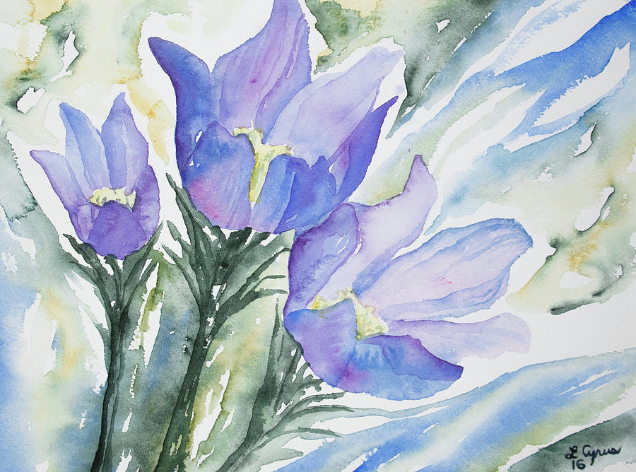 Watercolor - Pasque Flowers Painting by Cascade Colors