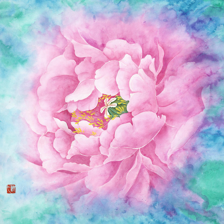 Watercolor Pink Flower Painting by Tina Zhou