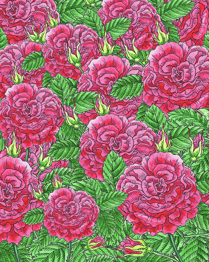 Watercolor Pink Rose Pattern Painting by Irina Sztukowski