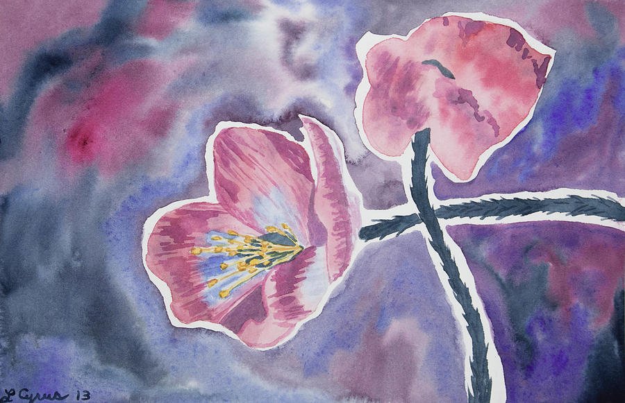 Watercolor - Pink Wildflower Impression Painting by Cascade Colors