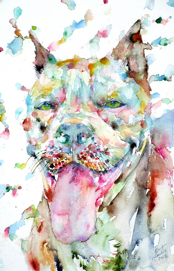 Watercolor Pit Bull.1 Painting by Fabrizio Cassetta