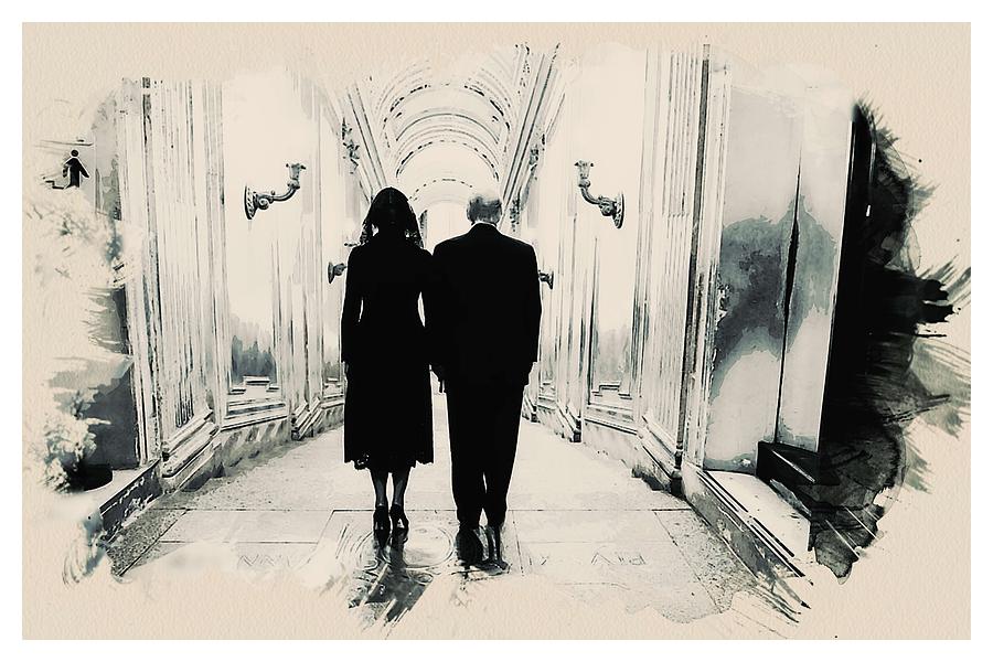 Watercolor Portrait of President Donald Trump and First Lady Painting by Celestial Images