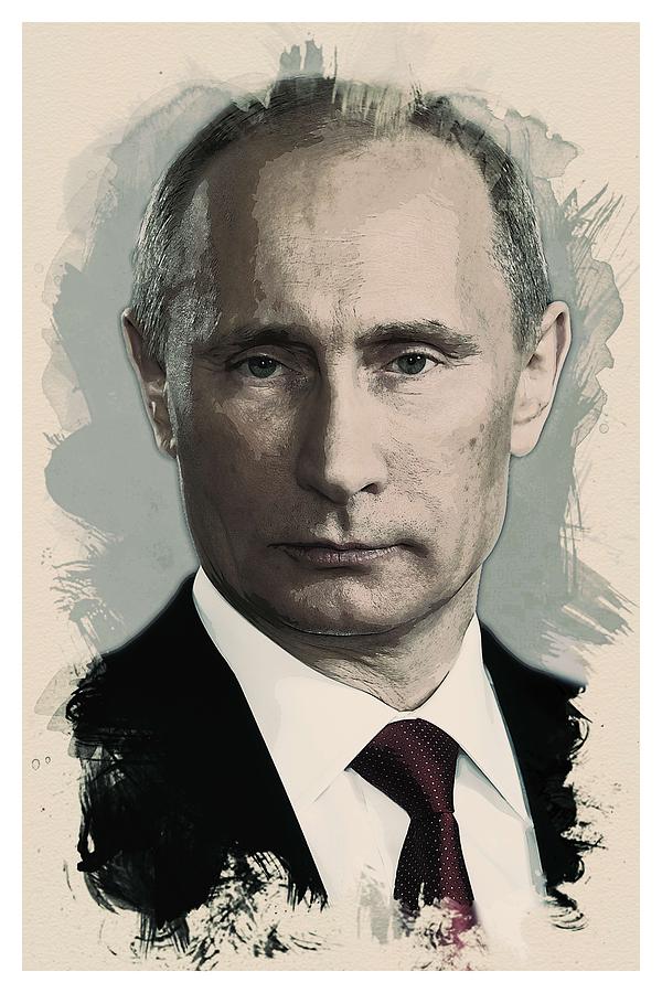 Watercolor Portrait of President of Russia, Vladimir Putin Painting by Celestial Images