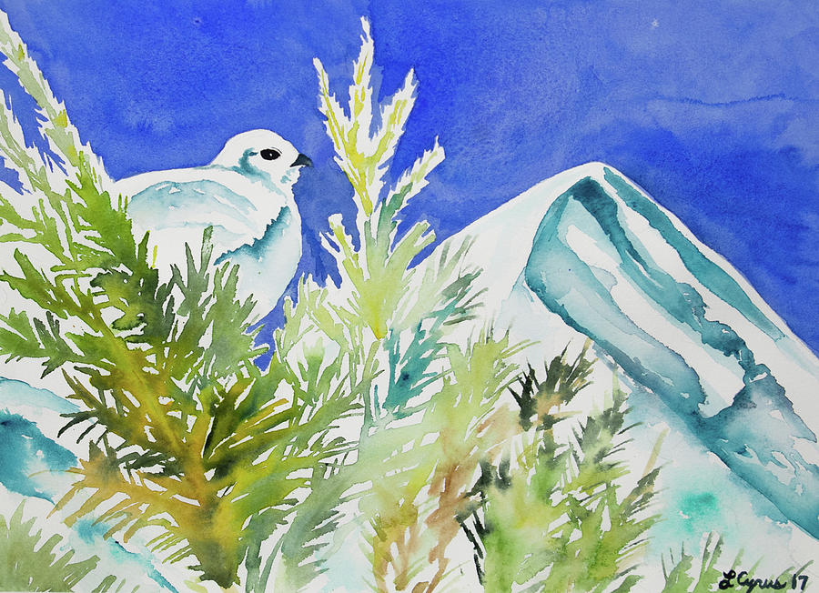 Watercolor - Ptarmigan and Mountain Painting by Cascade Colors