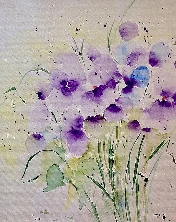 Watercolor Purple Flowers Painting by Britta Zehm