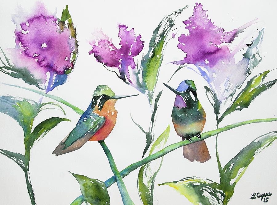 Watercolor - Purple-throated Mountain Gems And Flowers Painting