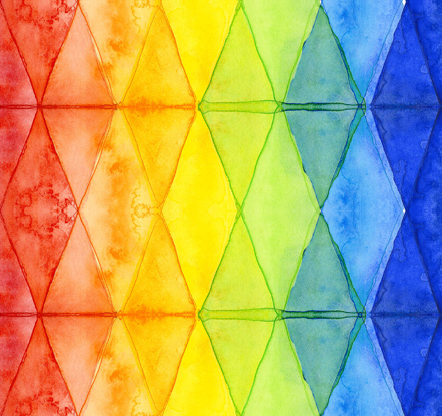 Watercolor Rainbow Pattern Geometric Shapes Triangles Painting by Olga Shvartsur