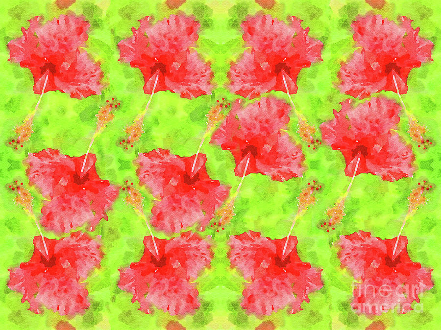 Watercolor Red Hibiscus Tropical Aloha Botanical Digital Art by Beverly Claire Kaiya