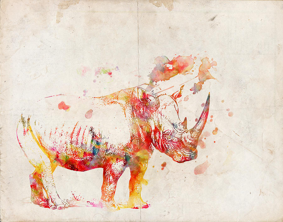 Watercolor Rhino Digital Art
