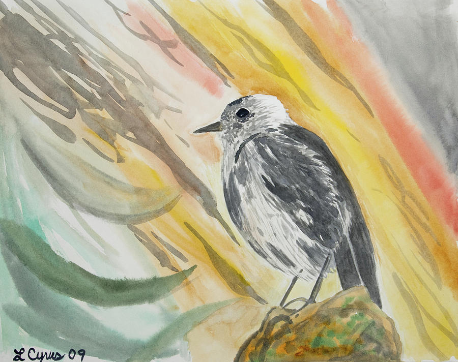 Watercolor - Robin with Rainbow Colored Background Painting by Cascade Colors