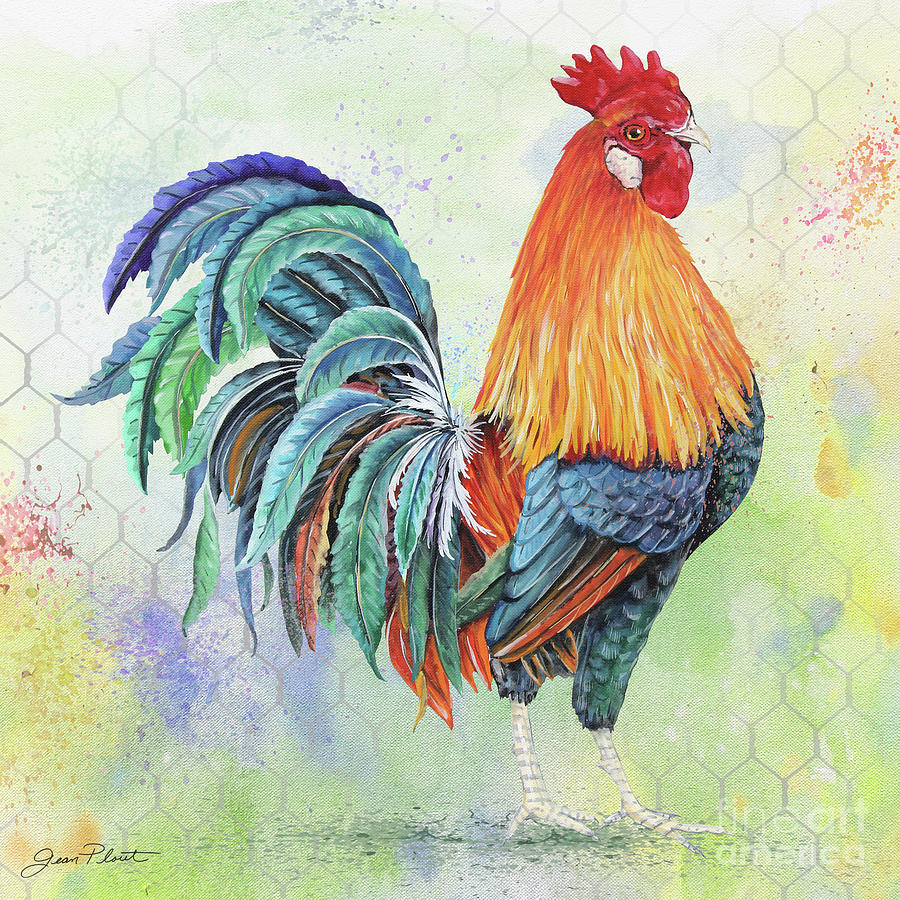 Watercolor Rooster-B Painting by Jean Plout