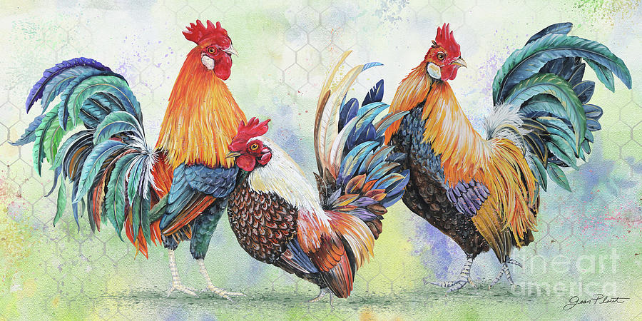 Watercolor Rooster-E Painting by Jean Plout