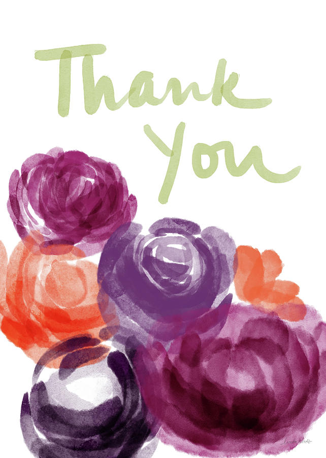 Watercolor Roses Thank You- Art by Linda Woods Painting by Linda Woods