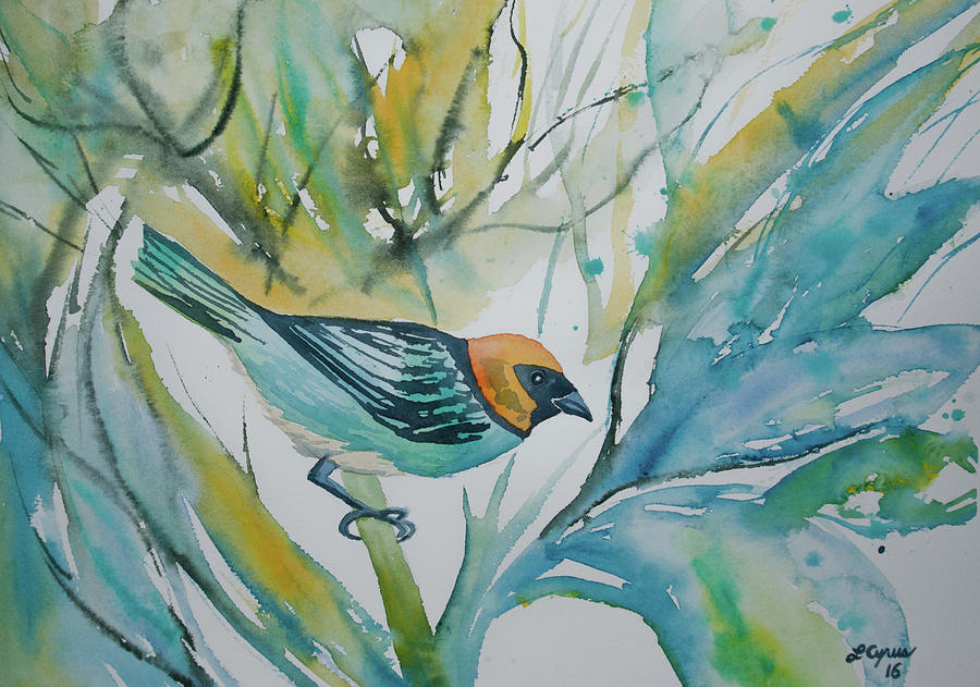 Watercolor - Saffron-crowned Tanager Painting by Cascade Colors
