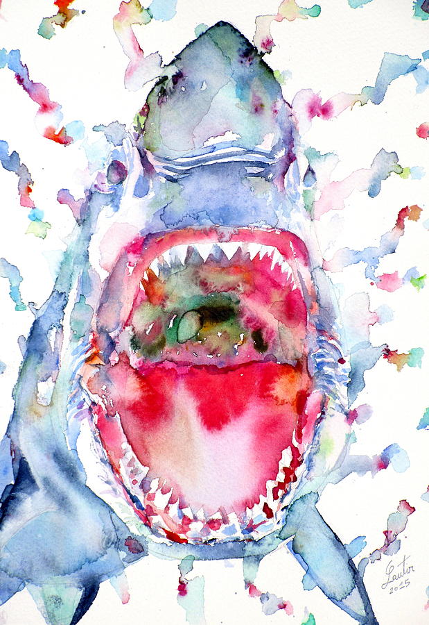 Jaws Painting - Watercolor Shark by Fabrizio Cassetta