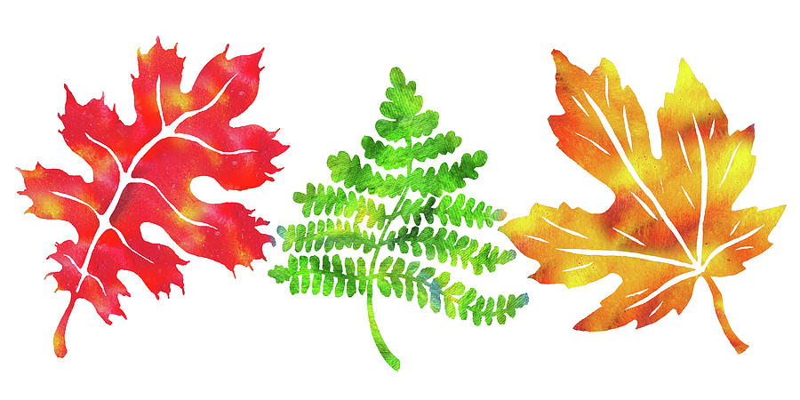 Watercolor Silhouettes Fall Leaves Painting by Irina Sztukowski