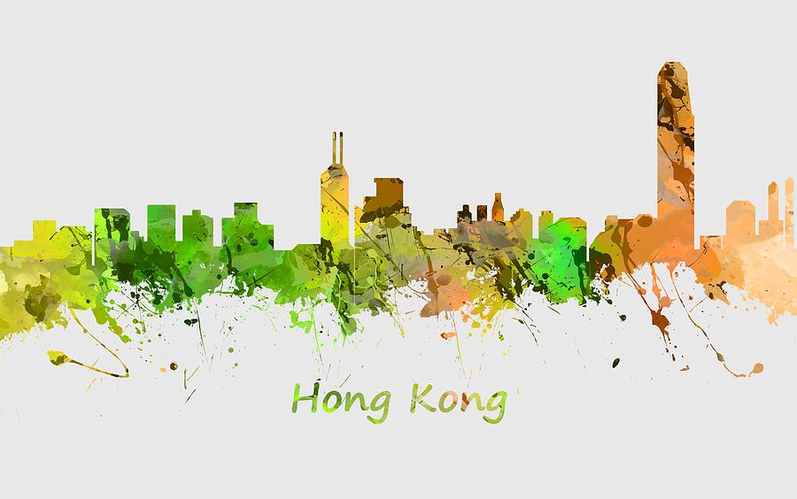 Watercolor Skyline of Hong Kong Painting by Chris Smith