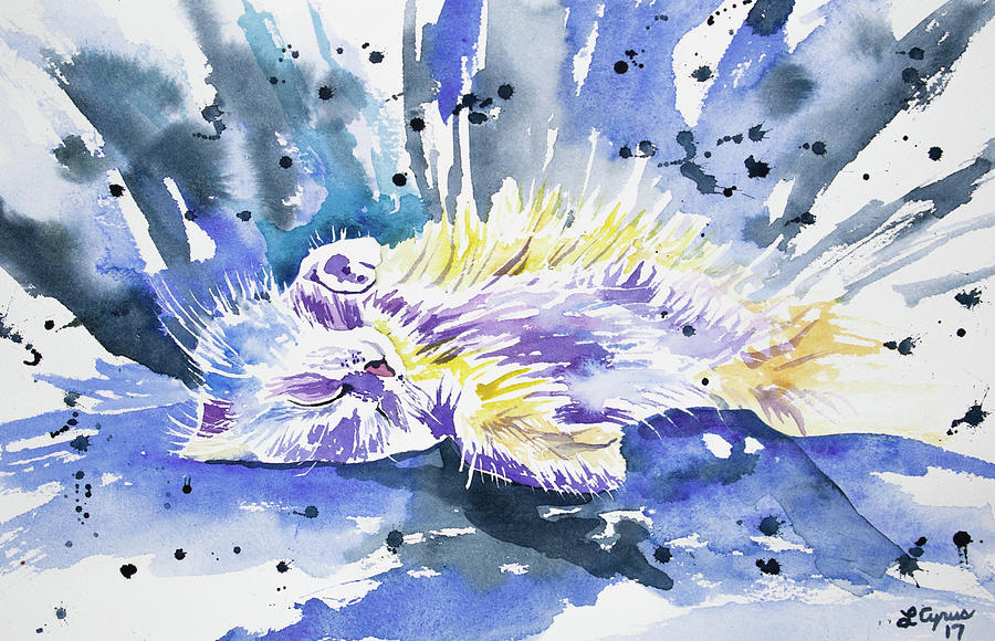 Watercolor - Sleeping Cat Painting by Cascade Colors