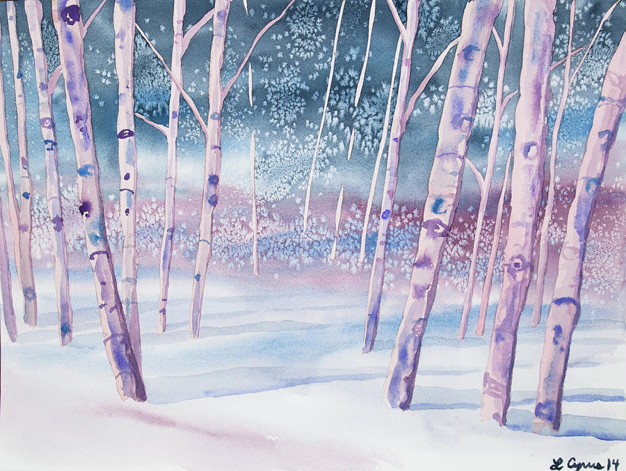 Watercolor - Snowy Winter Forest Painting by Cascade Colors