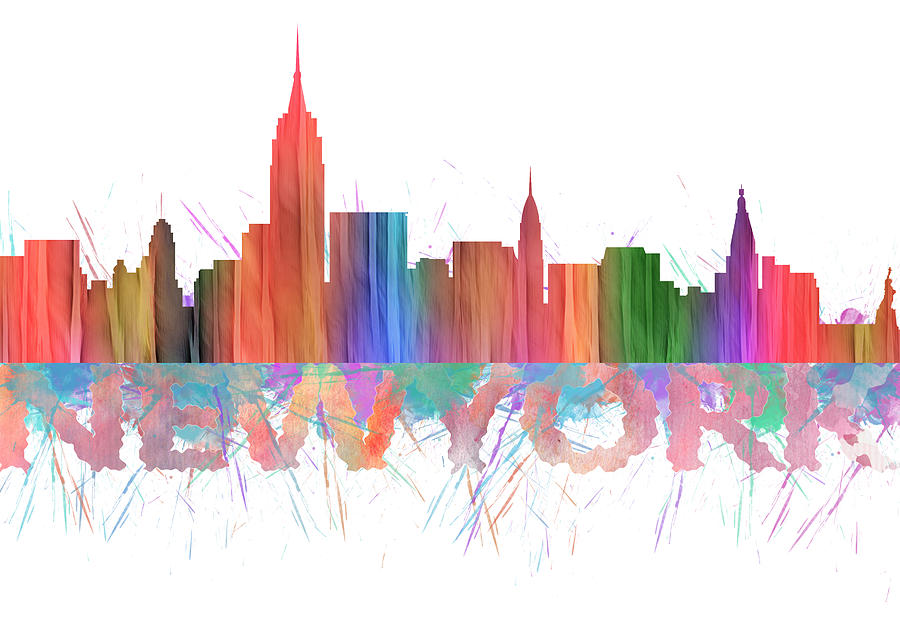 Watercolor  Splashes Colored Folded Paper New York Skylines Painting by Georgeta Blanaru