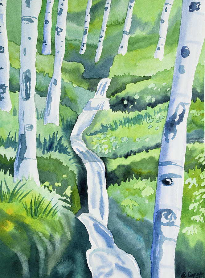 Spring Painting - Watercolor - Spring Aspen Forest and Mountain Stream by Cascade Colors
