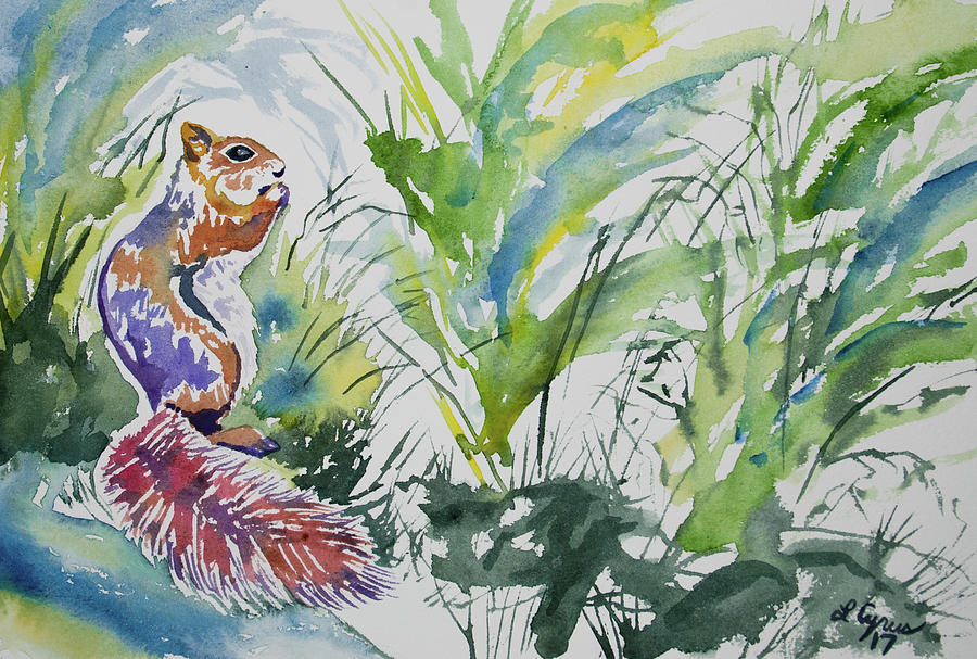 Watercolor - Squirrel with Plants Painting by Cascade Colors