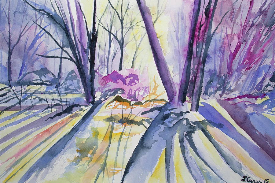 Winter Painting - Watercolor - Sunlight Through the Trees by Cascade Colors