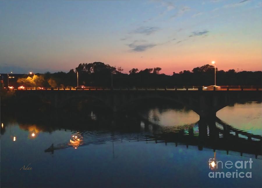 Watercolor Sunset Over Lamar Street Bridge Austin Texas Photograph by Felipe Adan Lerma