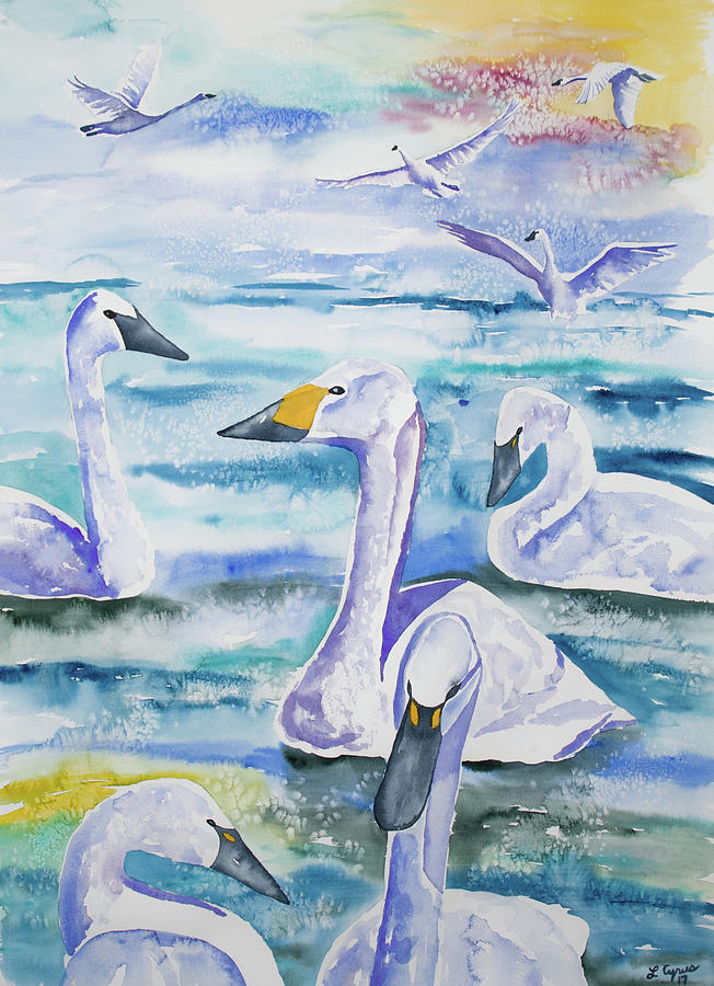 Watercolor - Swan Lake Painting by Cascade Colors