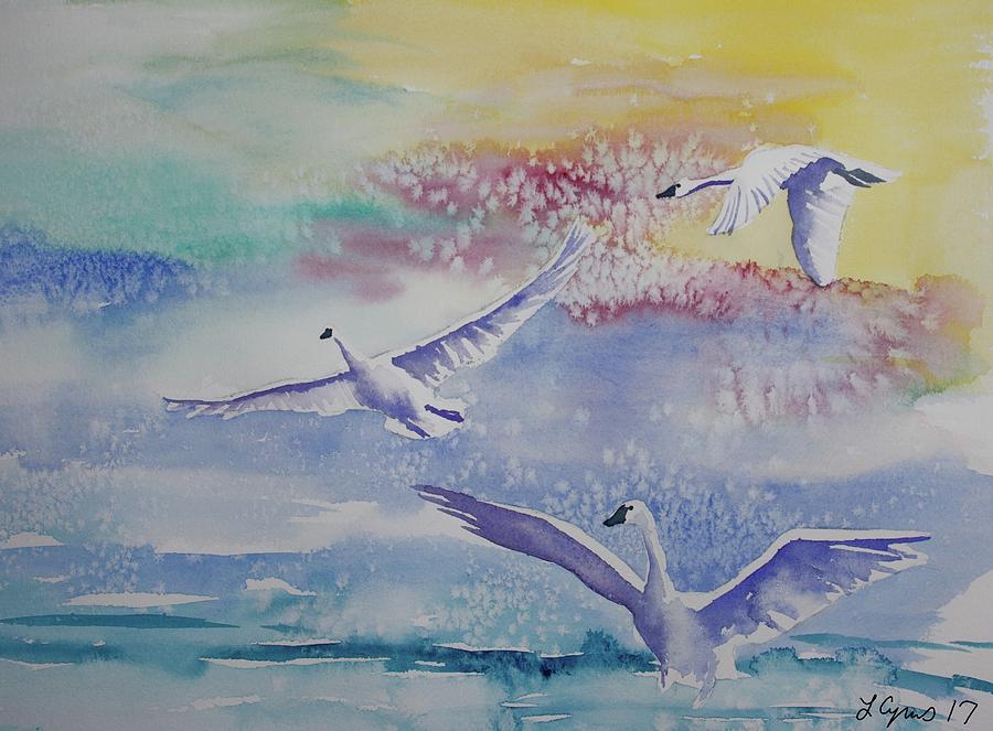 Watercolor - Swan Lake Detail Painting by Cascade Colors