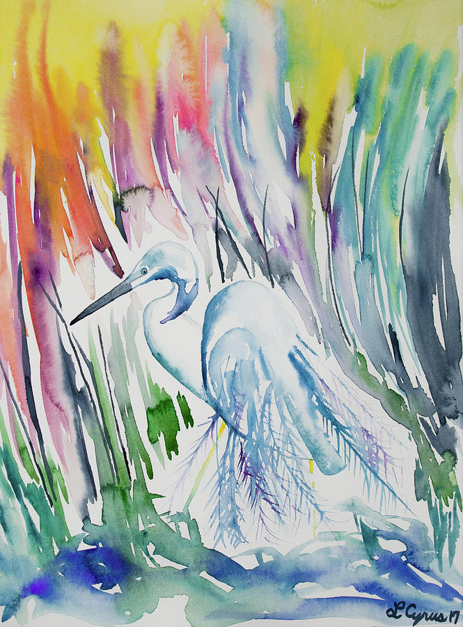Watercolor - The Elegant Great Egret Painting by Cascade Colors