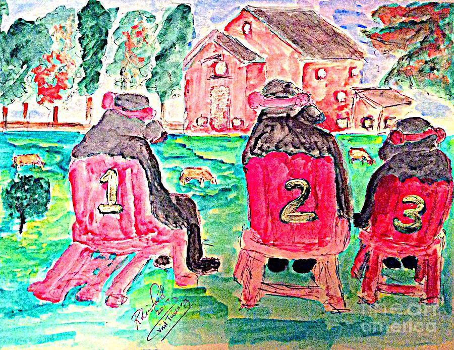 Three Bears visiting a Farm in Tuscany Painting by Richard W Linford