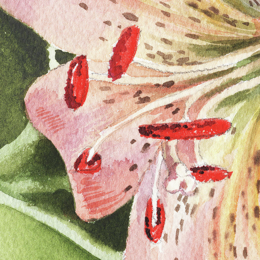 Watercolor Tiger Lily Close Up I Painting