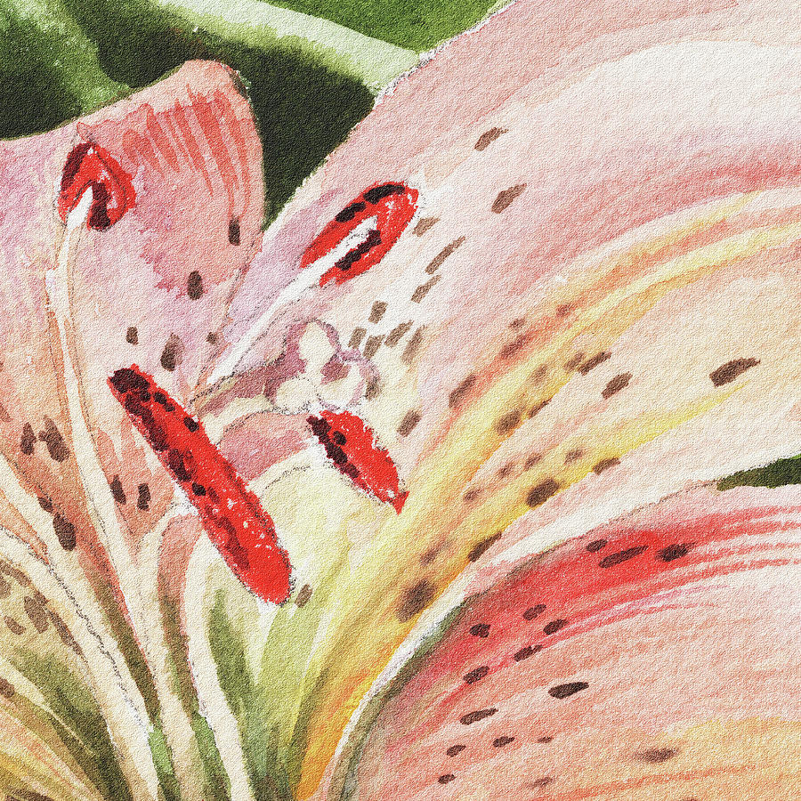 Watercolor Tiger Lily Close Up II Painting