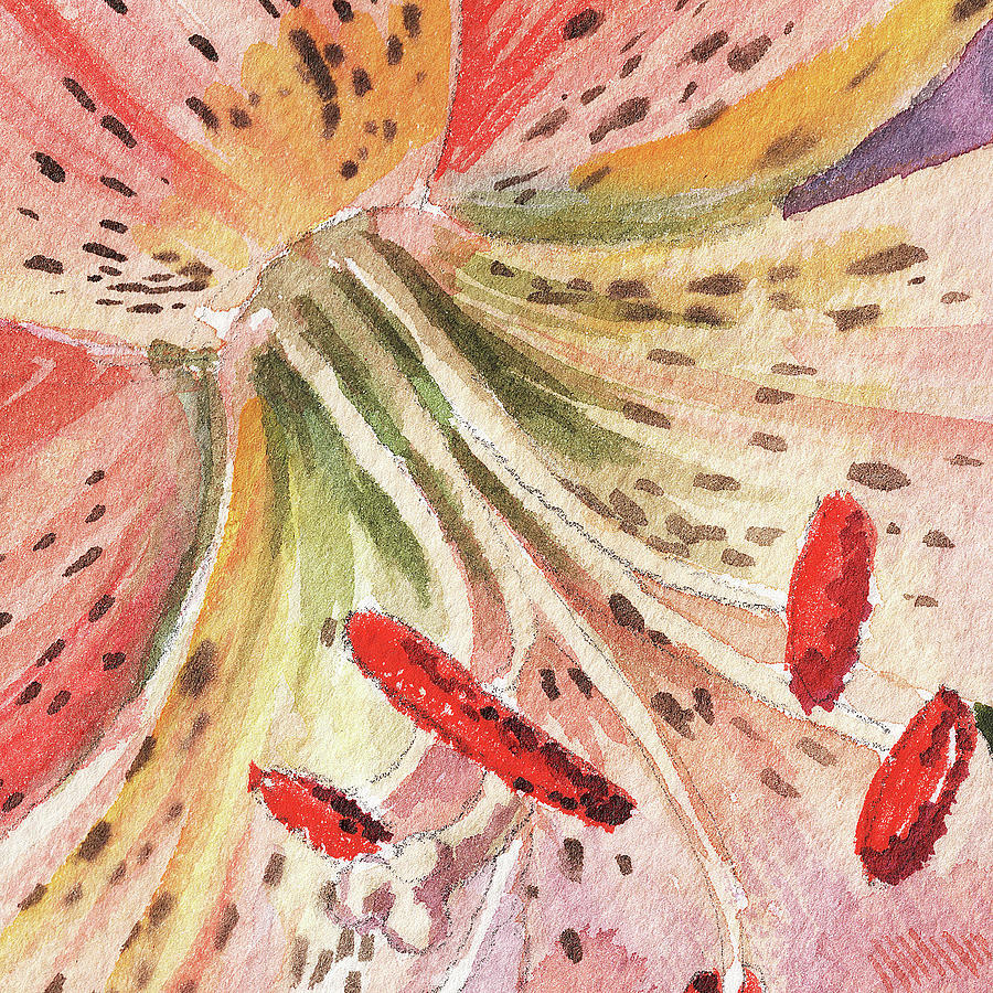 Watercolor Tiger Lily Close Up III Painting by Irina Sztukowski