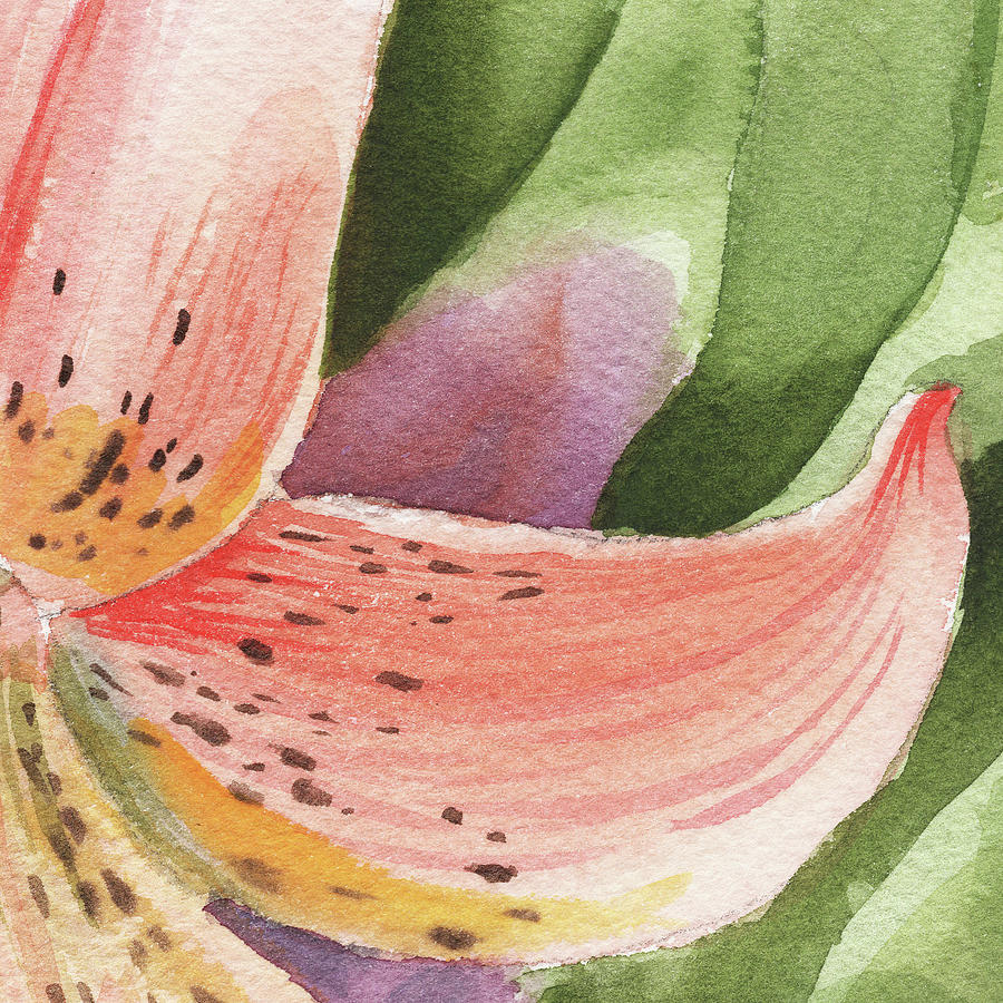 Watercolor Tiger Lily Dance Of Petals Close Up Painting
