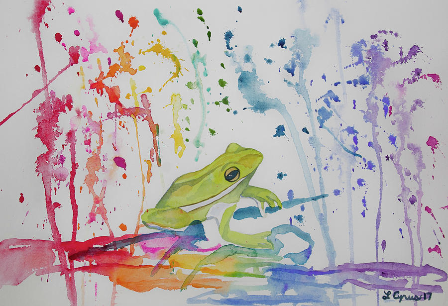 Watercolor - Tree Frog and Raindrops Painting by Cascade Colors