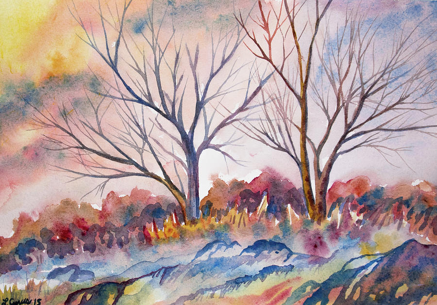 Watercolor - Trees and Woodland Meadow Painting by Cascade Colors