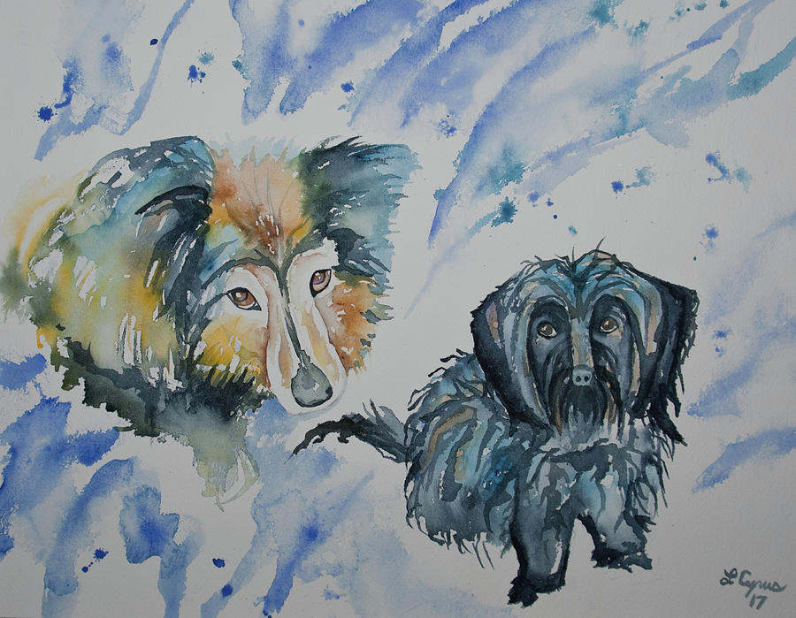 Watercolor - Two Dogs Painting by Cascade Colors