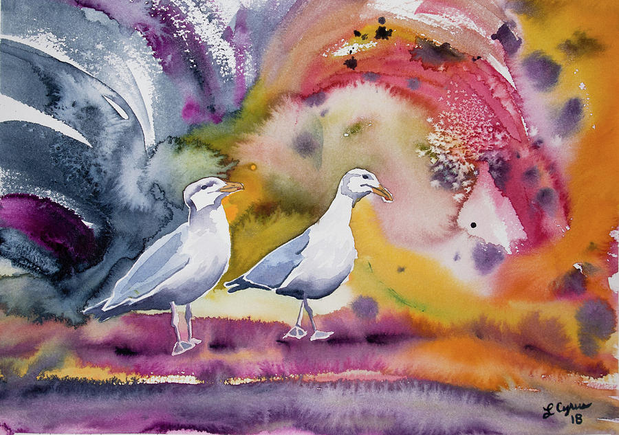 Watercolor - Two Gulls Painting by Cascade Colors