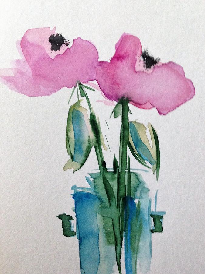 Watercolor Two Pink Flowers Painting by Britta Zehm