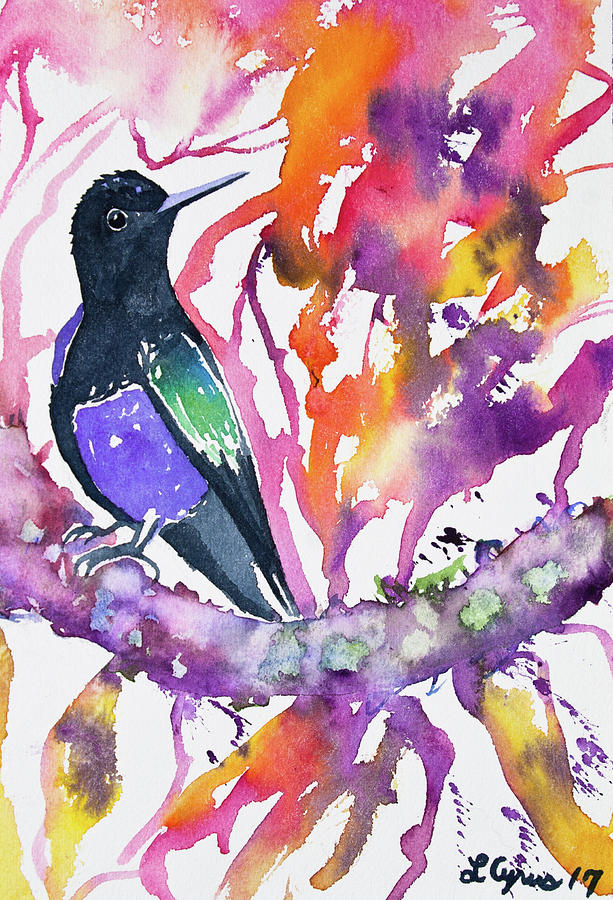 Watercolor - Velvet Purple Coronet with Colorful Background Painting by Cascade Colors
