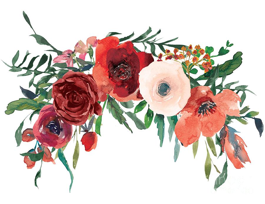 watercolor flowers red