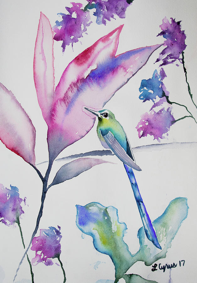 Watercolor - Violet-tailed Sylph at Rest Painting by Cascade Colors